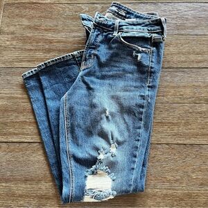 Old Navy Women’s High Rise Distressed Power Slim Straight Jeans Dark Wash Size 6